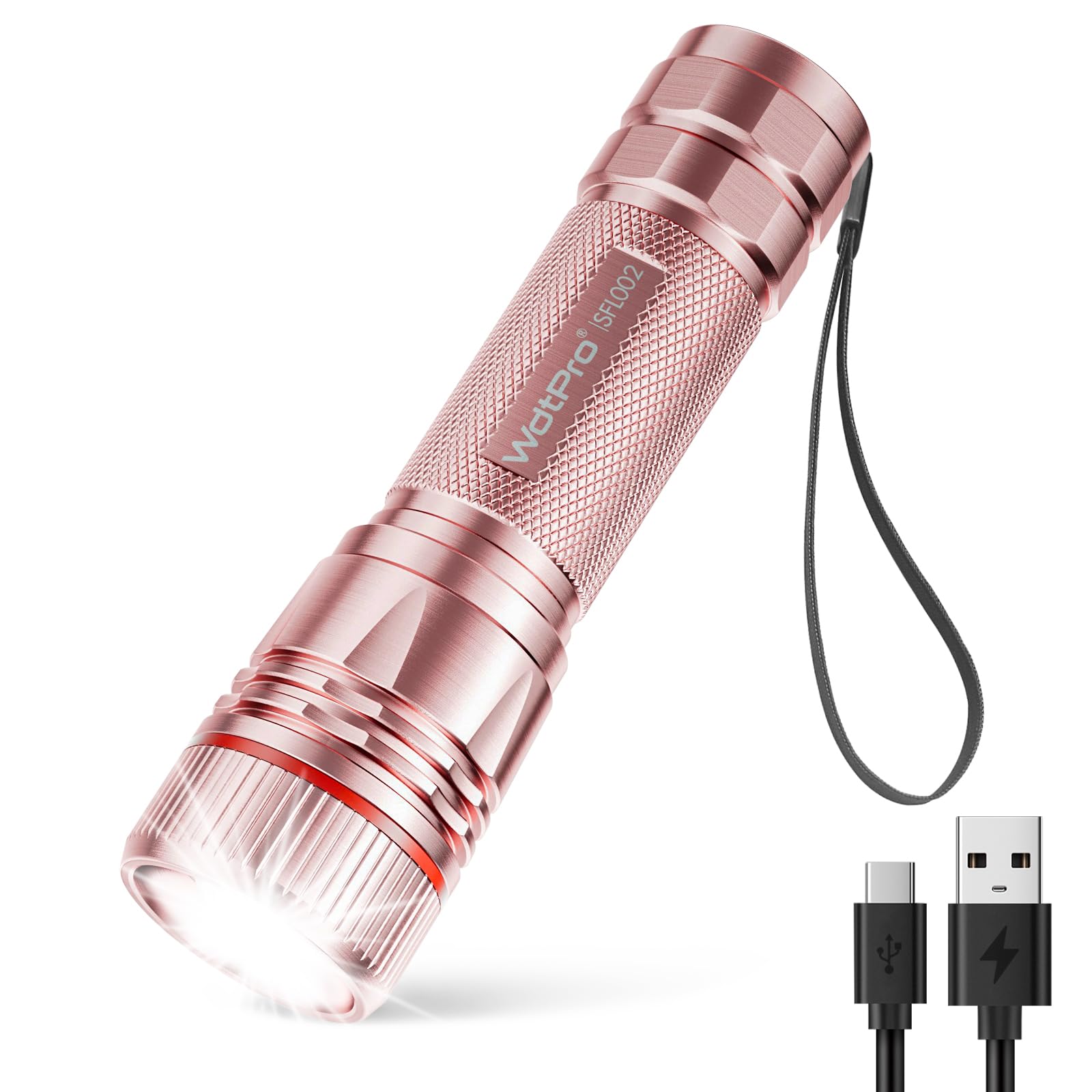 WdtPro LED Tactical Flashlight, High Lumens, Aluminum, 1 Pack, Pink, Model SFL002, 10H Runtime, Portable for Camping and Emergencies