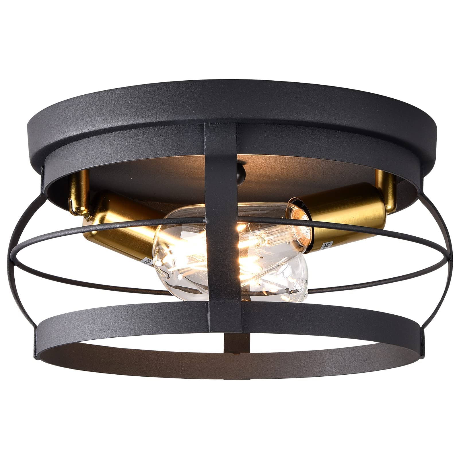 SiyLieu 2-Light Farmhouse Flush Mount Ceiling Light, Black Finish 11.4 Inch,Vintage Rustic Industrial Ceiling Light Fixture for 