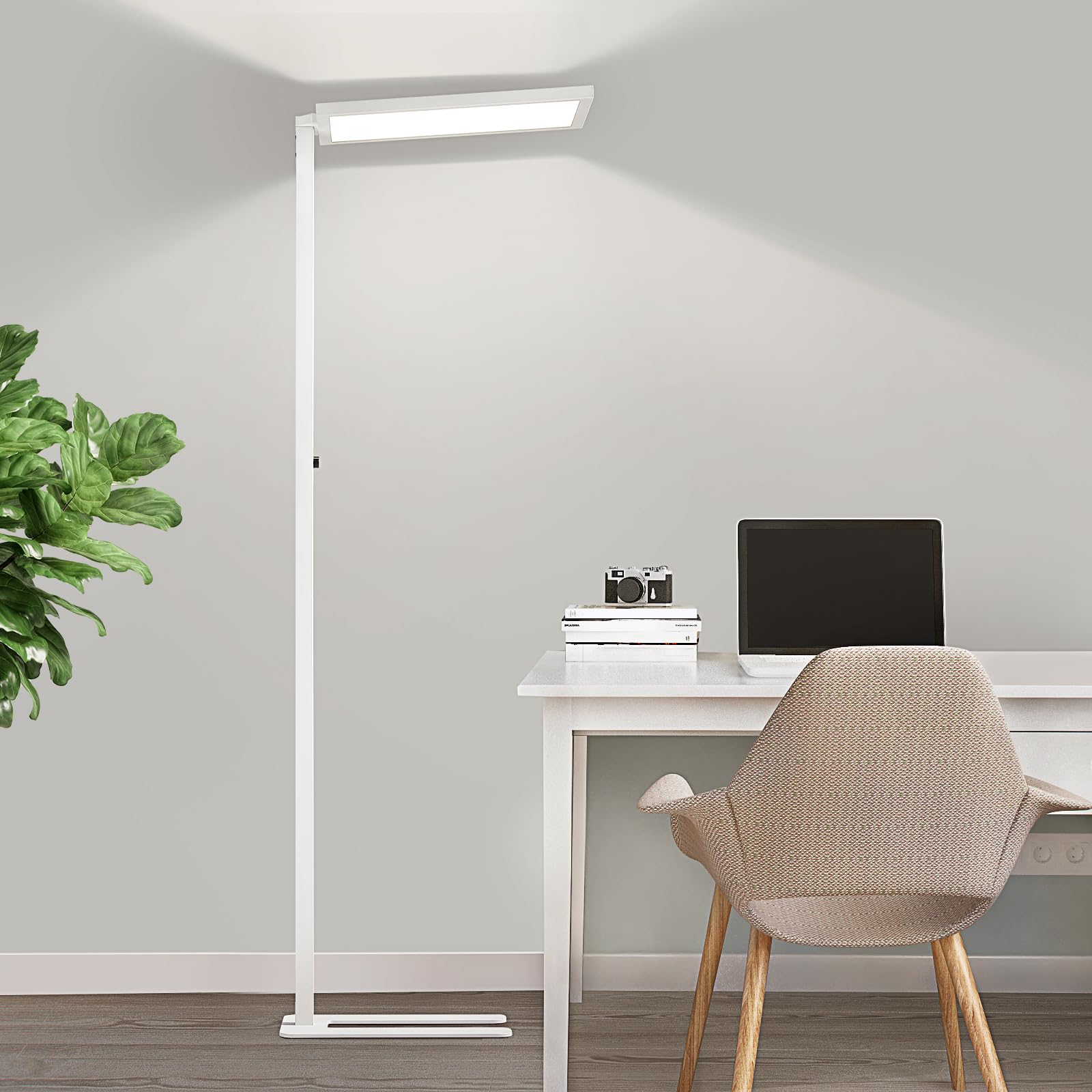 MEILEKE 80 LED Floor Lamp Modern, 7500LM Dimmable Eye-Care Tall Reading Light, 100W Full Spectrum Dual Light Source Standing Pia