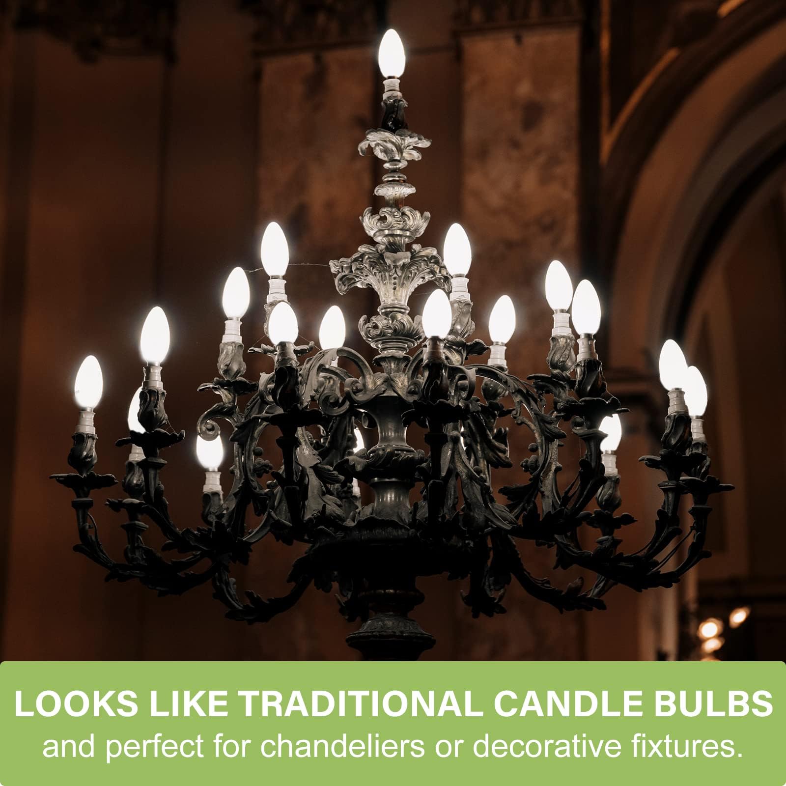 Sigalux E12 Dimmable LED Bulbs - 24 Count Candelabra Lights, Glass, B10-Daylight, UL Listed, Model B10605000241