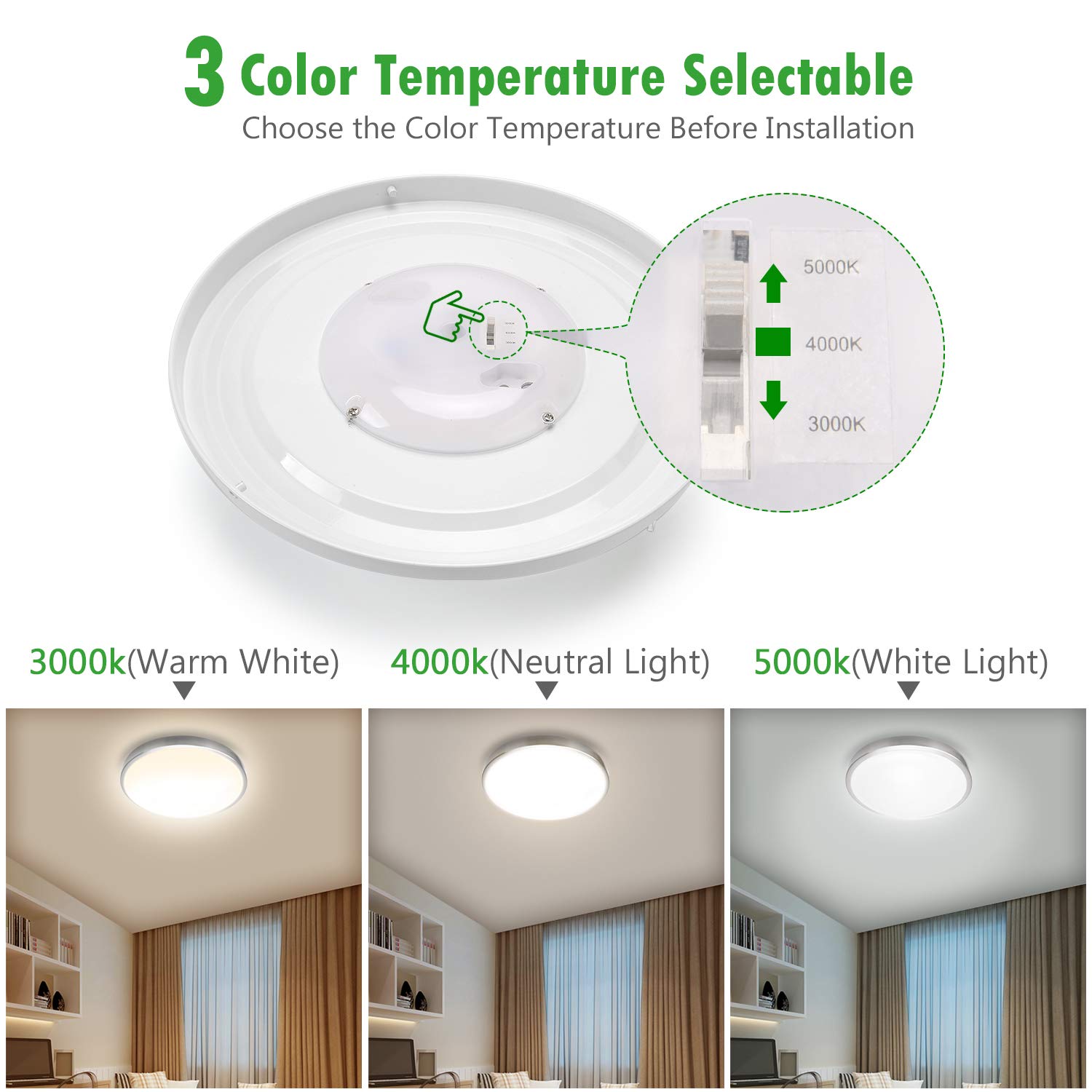 JACKYLED 12-inch LED Ceiling Light Fixture Brushed Nickel 20W 1260lm Ultra Thin Dimmer Compatible, Model WOR-CY12G55-8027-01-BN