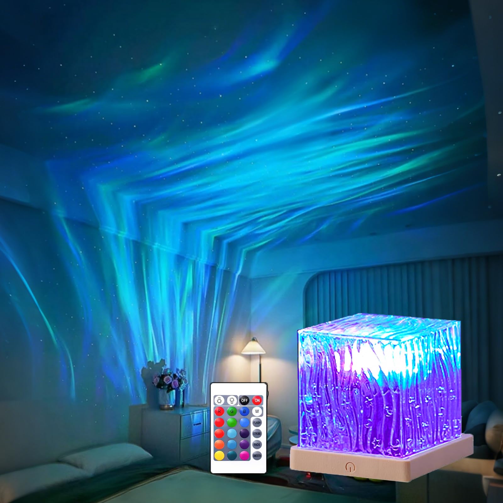 Growalleter Northern Lights Projector, 16 Colors Rechargeable Aurora Light Projector & Mood Lighting Galaxy Lamp, App Remote Nig