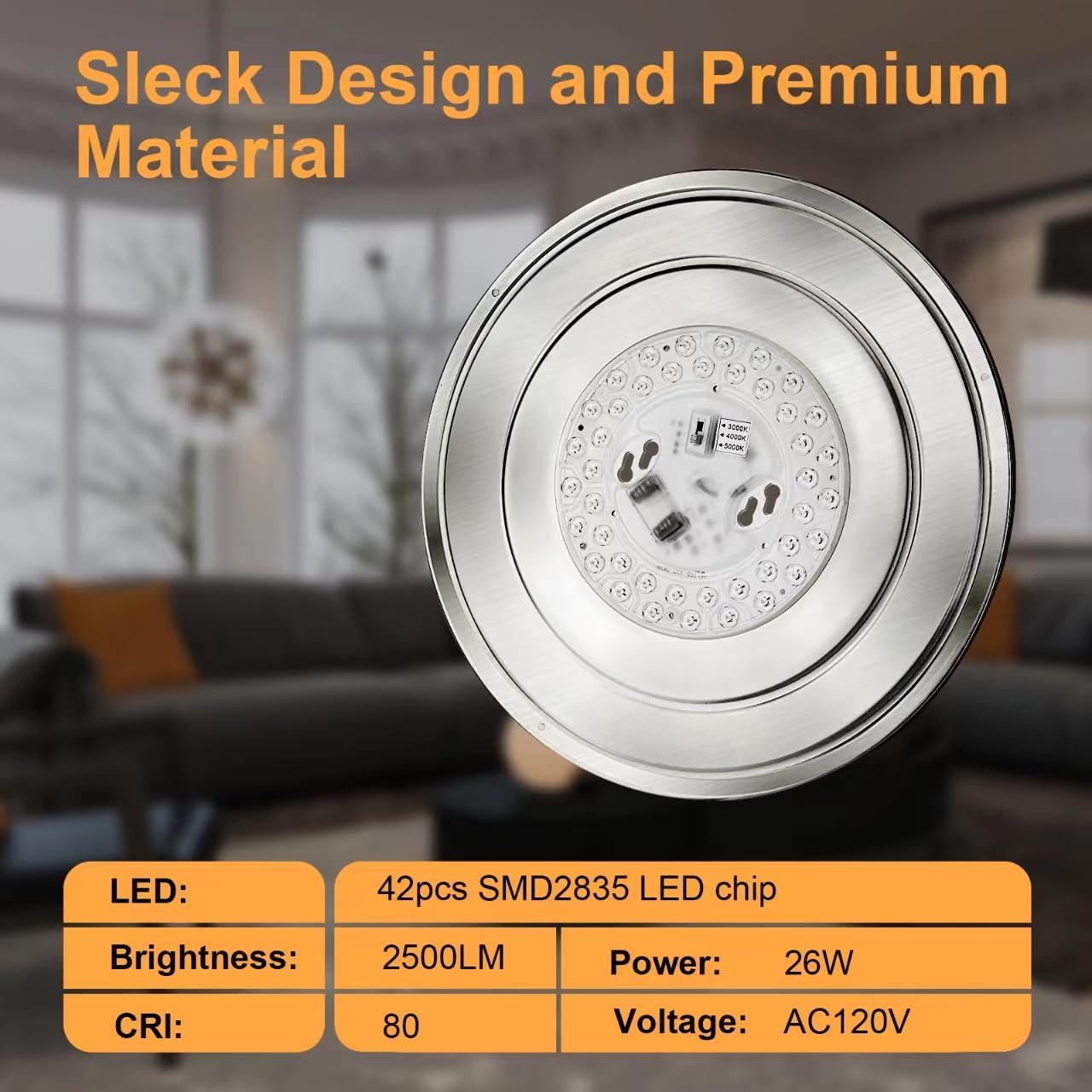 Enateclite 14Inch Double-Ring Nickel Brushed Led Ceiling Light, Flush Mount Ceiling Lighting Fixture, Super Bright 2500Lm, 26W,