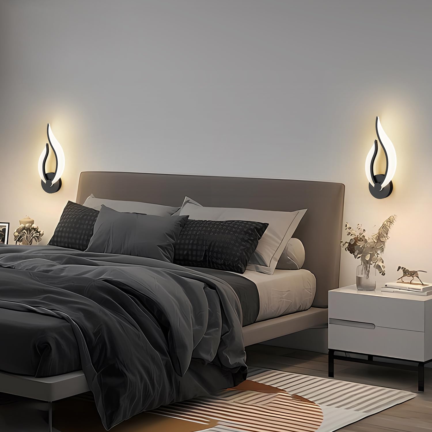 Pasoar Hard-Wired 2-Pack LED Wall Sconce Set, Black Dimmable, Warm White Light, 3000K, Ideal for Living Room, Bedroom, Hallway