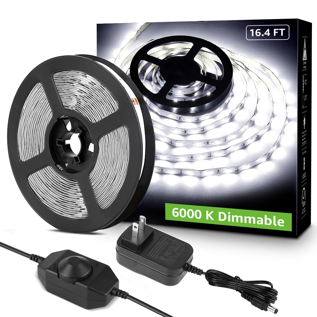 Lepro Led Strip Light, 16.4Ft Dimmable 6000K Tape Lights, 300 Leds, Strong 3M Adhesive, White, Ideal For Home & Kitchen Lighting