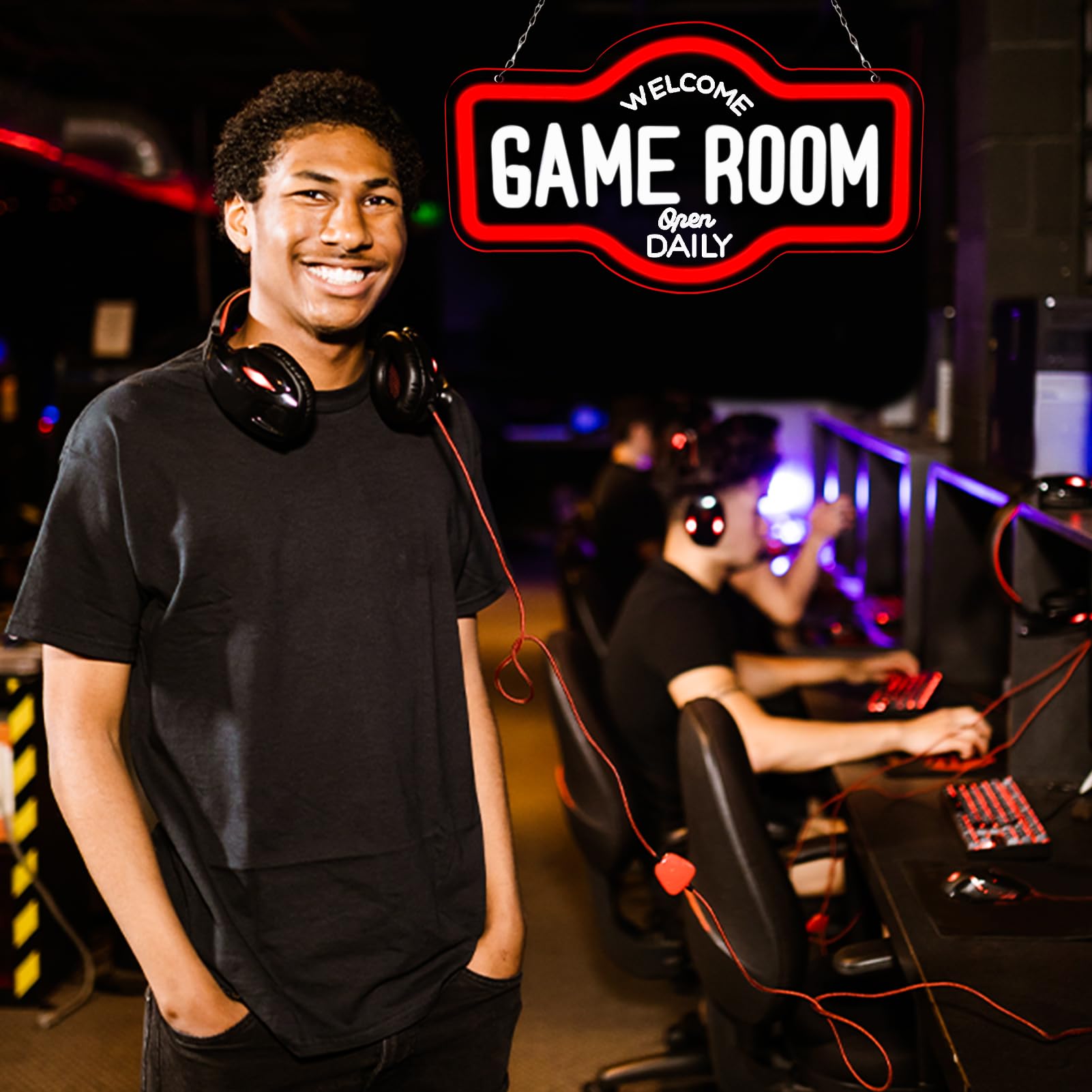 Wittyrhe Game Room Neon Sign  Welcome Game Room Open Daily Neon Lights Wall Decor For Internet Cafe  Gaming Room  Man Cave  Bedroom Gift Art For Boys Girls-16.93 X 9.92 In-Usb Powered-Acrylic