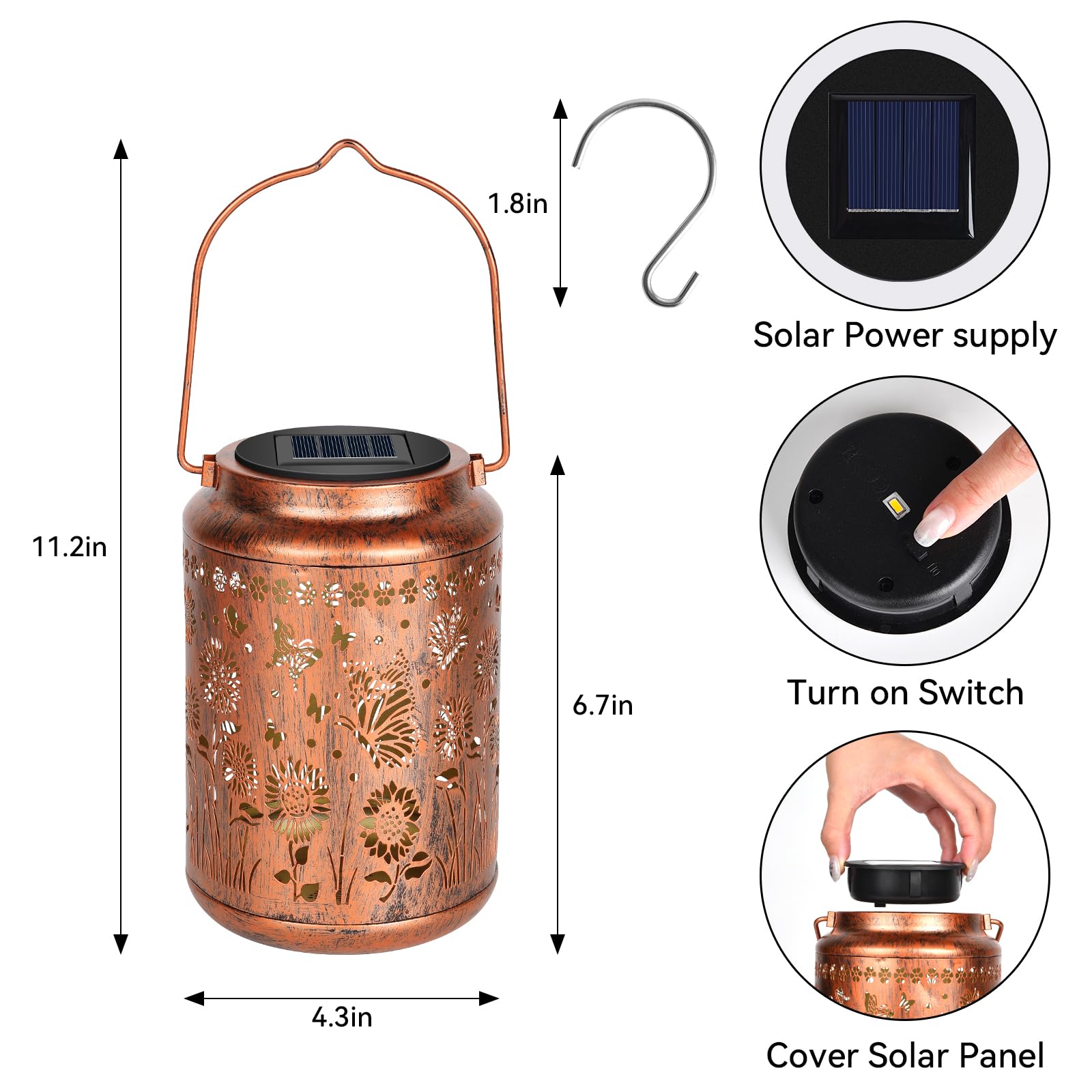 AMWGIMI Sunflower Solar Lanterns Outdoor LED Lights, Waterproof Metal, Butterfly Design, Model HDDL-01