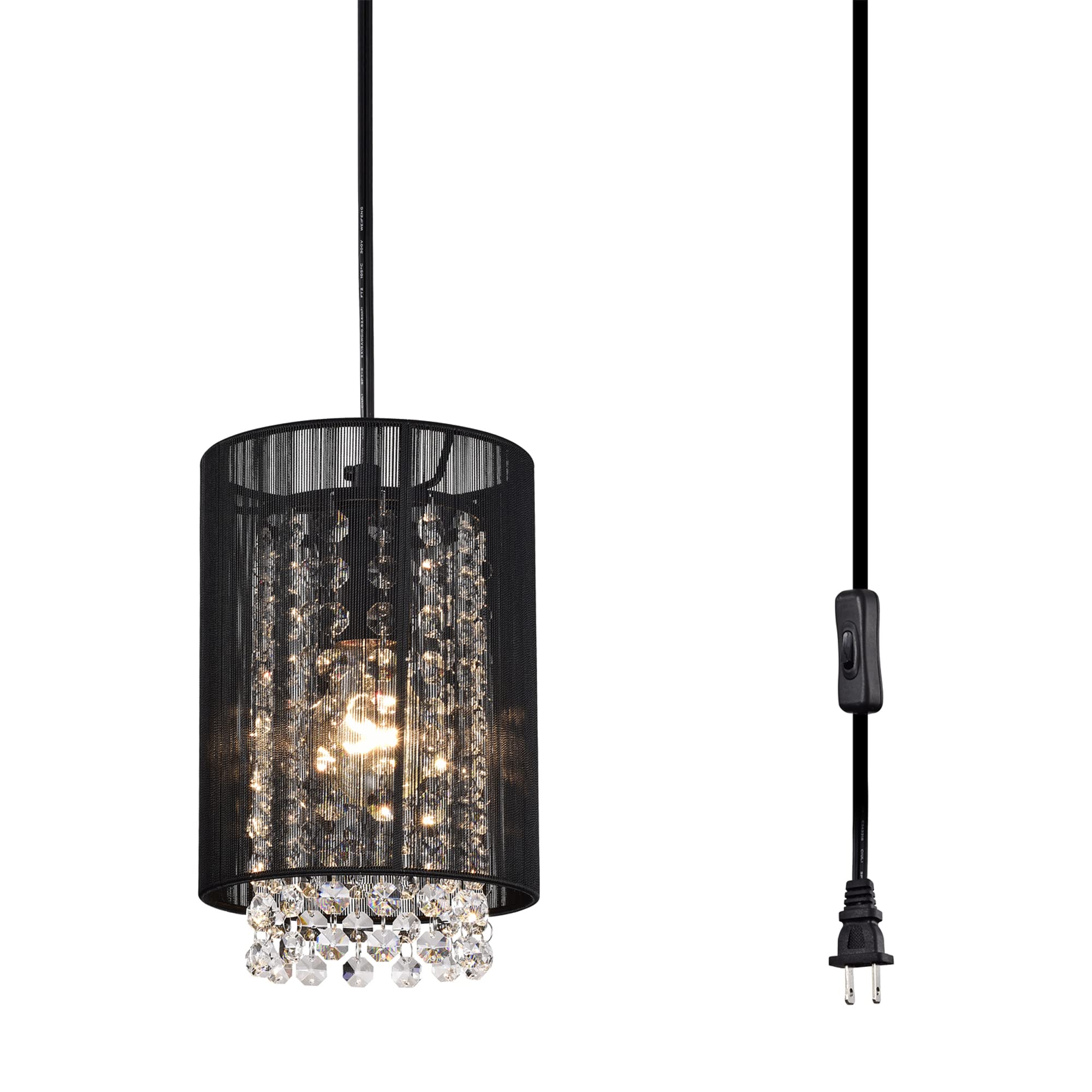 LaLuLa Mini Chandelier, Black Metal and Crystal, 5.9in Easy to Install Light for Bedroom, Nursery, Bathroom, Office