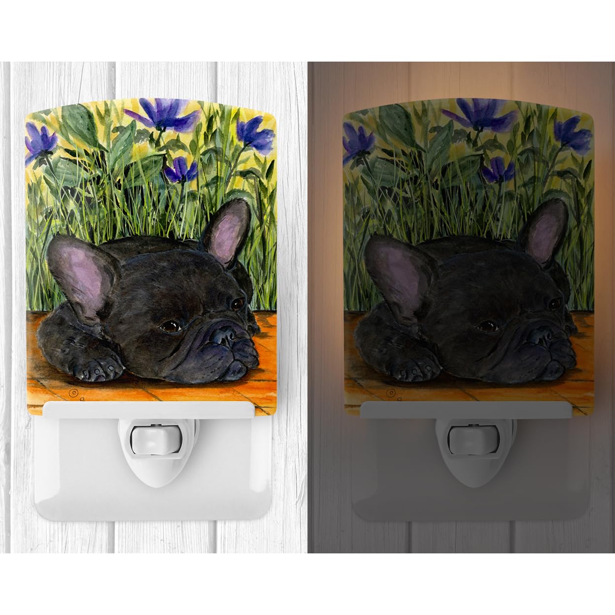 Caroline'S Treasures Ss8674Cnl French Bulldog Ceramic Night Light Compact, Ul-Certified, Ideal For Bedroom, Bathroom, Nursery, Hallway, Kitchen, 6X4X3, Multicolor