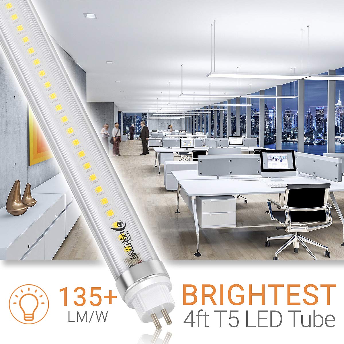 HTM LIGHTING SOLUTIONS 4ft LED Tube Light, 24W, 5000K Cool White, G5 Base, Ballast Bypass, 4-Pack