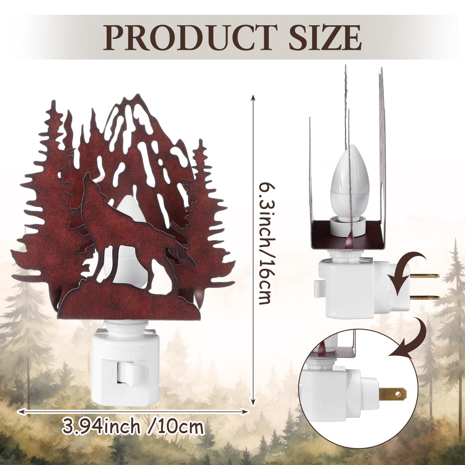 Tuanse Wolf Plug In Night Light Farmhouse Metal Led Night Light Decorative Vintage Novelty Lamp Decor For Holiday Bedroom Living