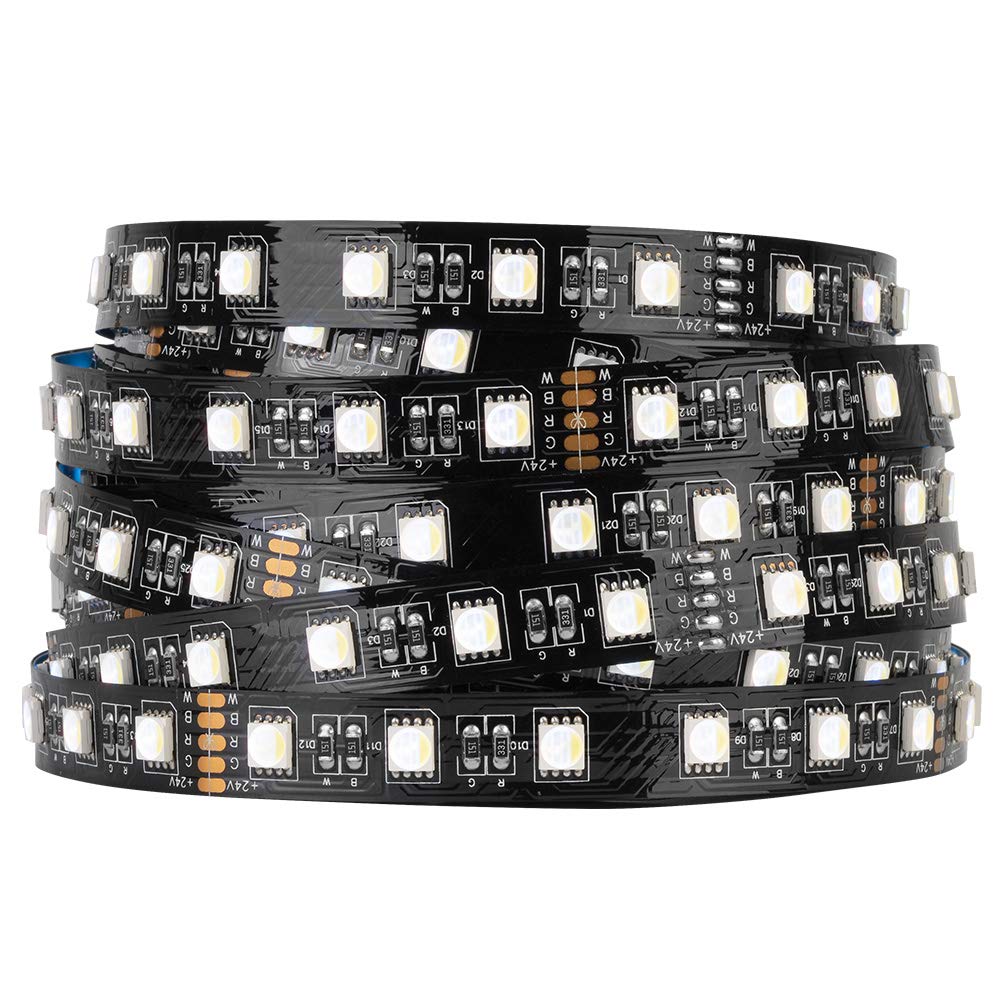 BTF-LIGHTING 5050 RGBW RGB+Cool White(6000K-7000K) 4 Colors in 1 LED Tape Light DC24V 5m 16.4ft 60LED/m Multi-Colored IP30 Black