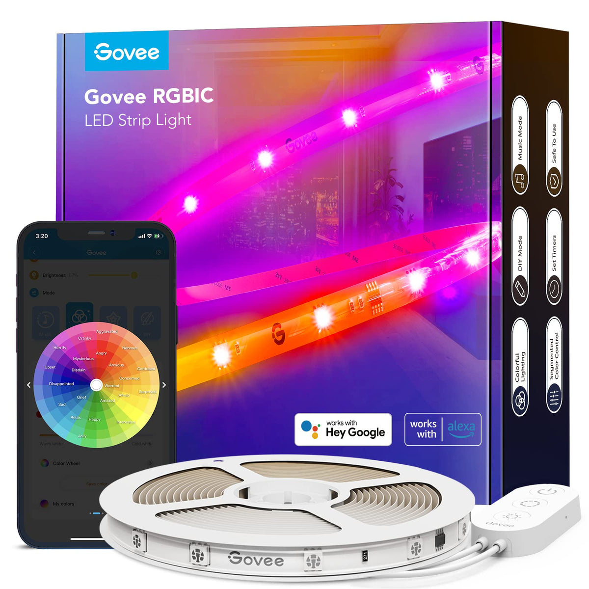 Govee Rgbic Led Strip Lights, 16.4Ft Wifi Led Lights Work With Alexa And Google Assistant, Smart Led Strips App Control, Diy, Mu