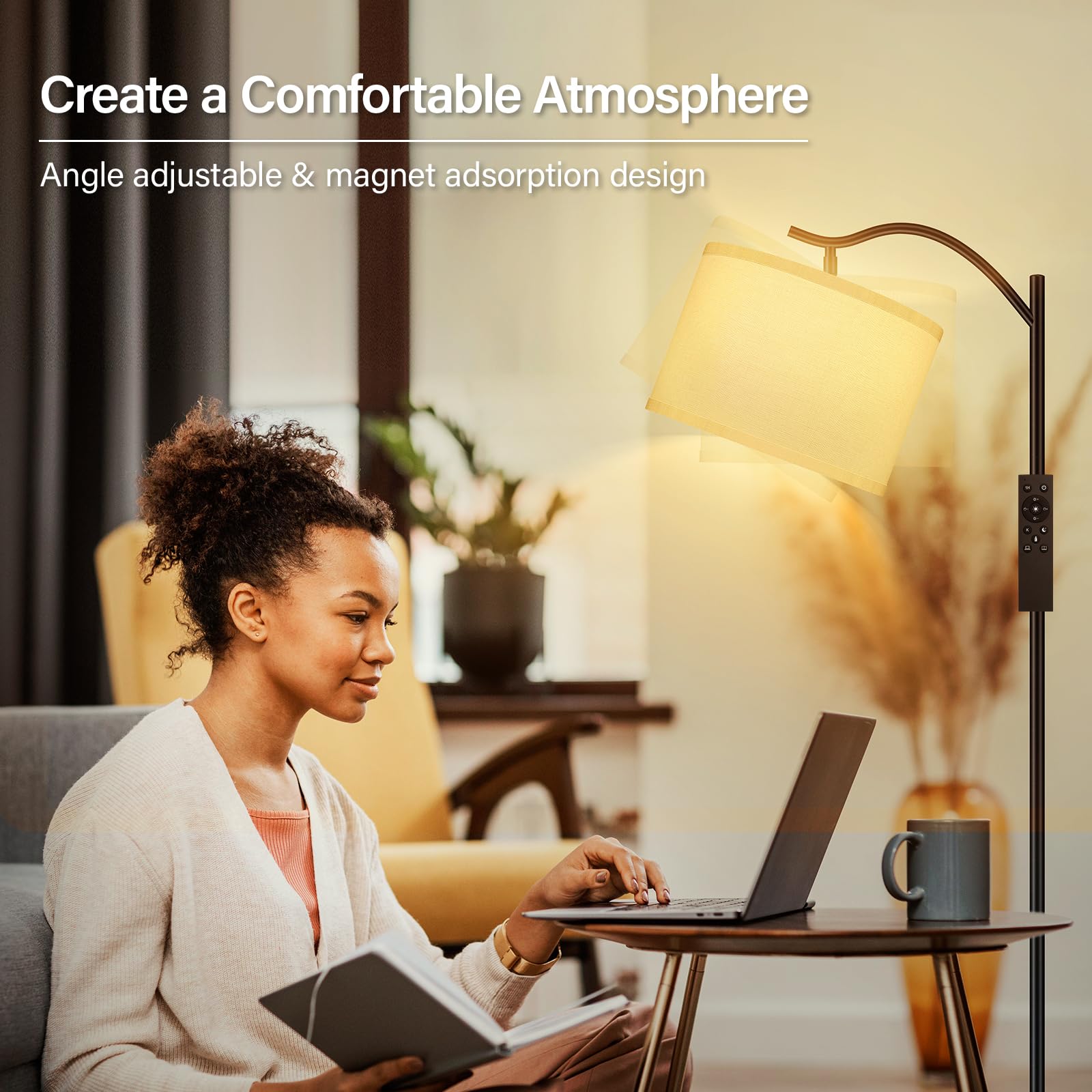 BoostArea Arc Floor Lamp with Remote Control, Stepless Dimmable 2700k-6500k, Modern Metal Standing Lamp, White, Model B1367