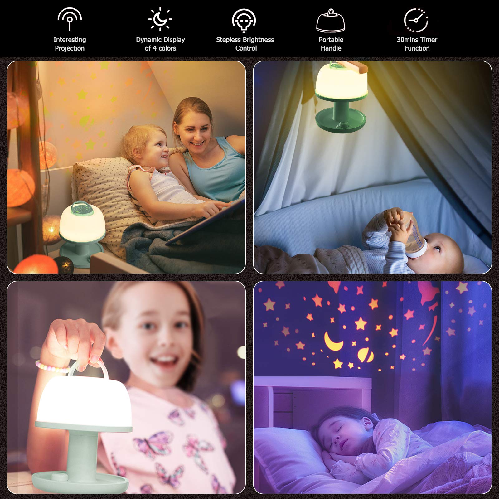 Licklip Dimmable Led Night Light Lamp With Star Projector, Color Changing, Portable For Kids