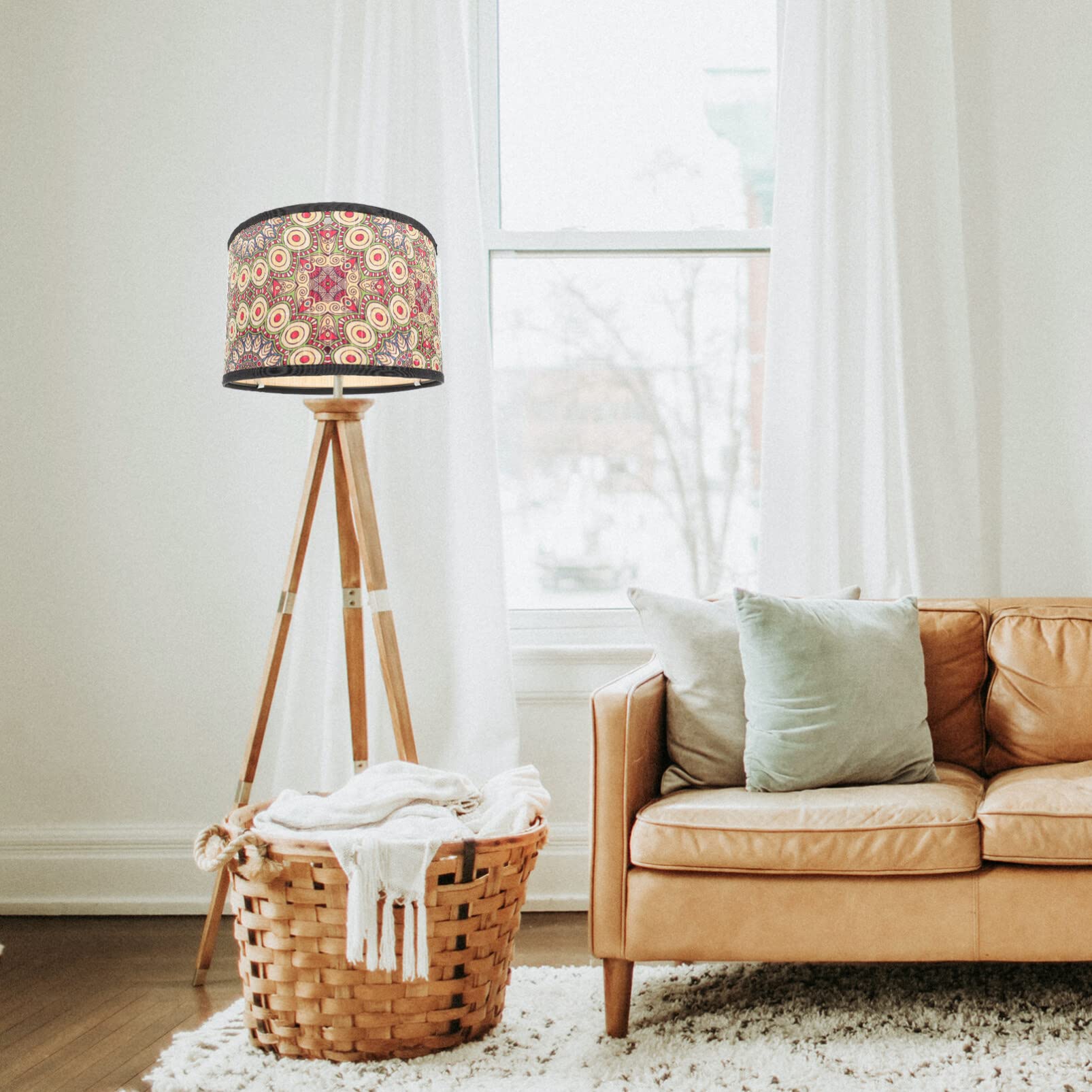 Uonlytech Rattan Lamp Shade Bam- Lamp Shade Metal Clip On Bulb Light Vintage Mandala Chandelier Protector For Table Chandelier W