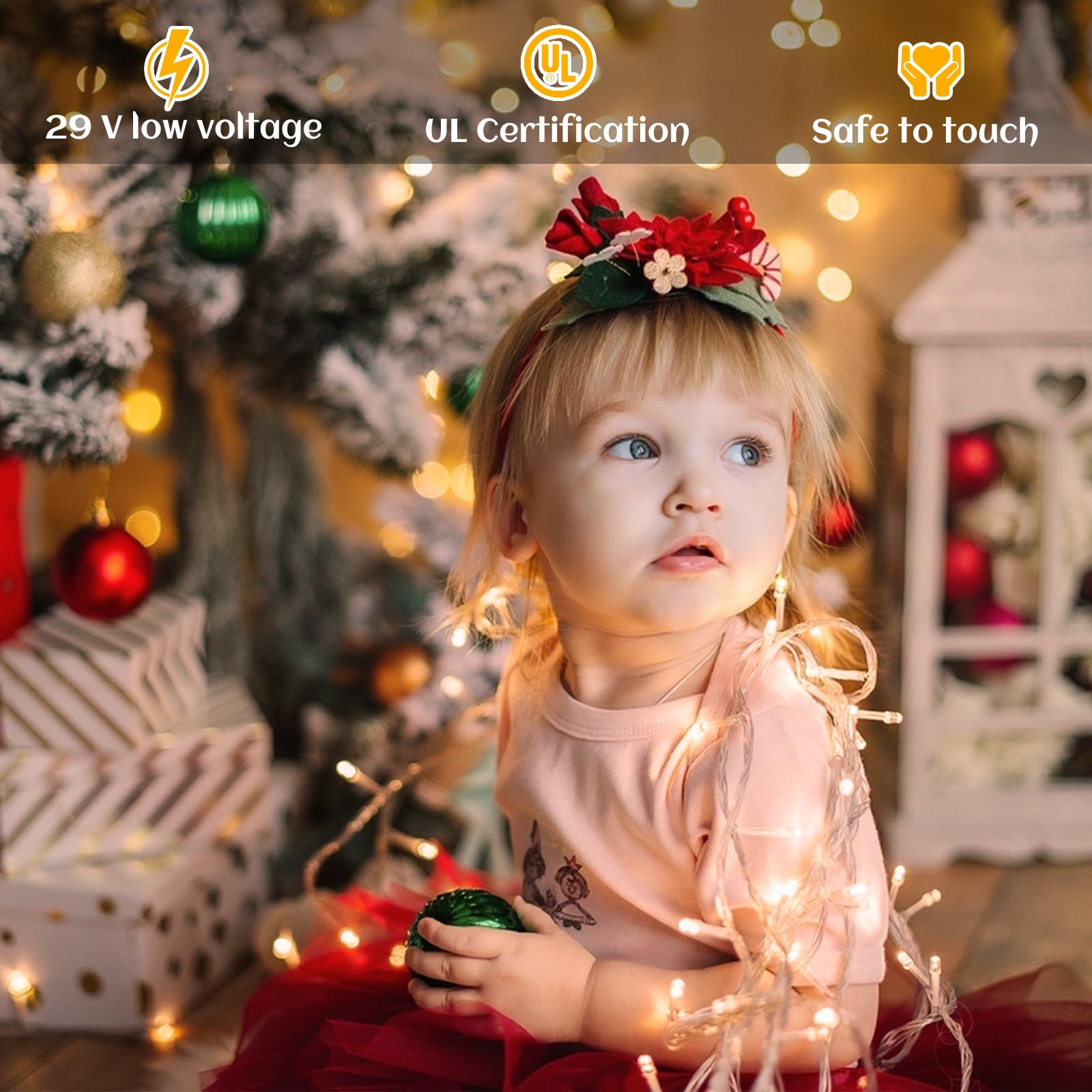 Nielfoi Icicle Lights - 66ft, 640LED Waterproof Curtain String Lights, Warm White, 8 Modes for Holiday & Party Decor