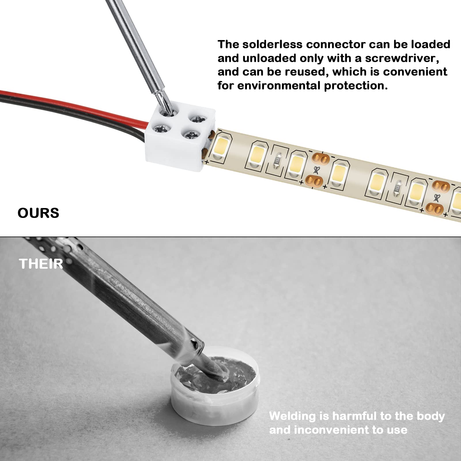 Flutesan 25 Pack Solderless Led Tape Light Connector 2 Pin Terminal Block Screw Down Led Strip Connector Tape To Wire For 5V 12V