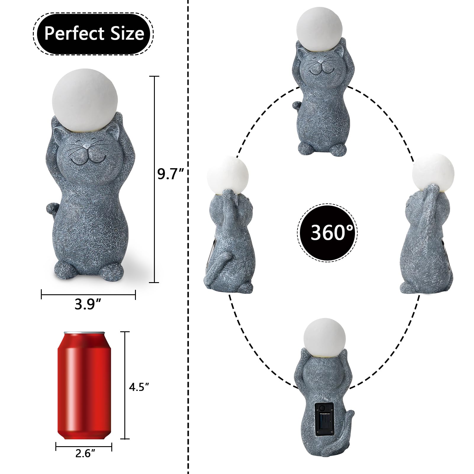 Solar Garden Decor Cat Moon Outdoor Statue And Figurine Lights, Outdoor Patio Sculpture Decor Led Light Gifts For Mom Or Daughte