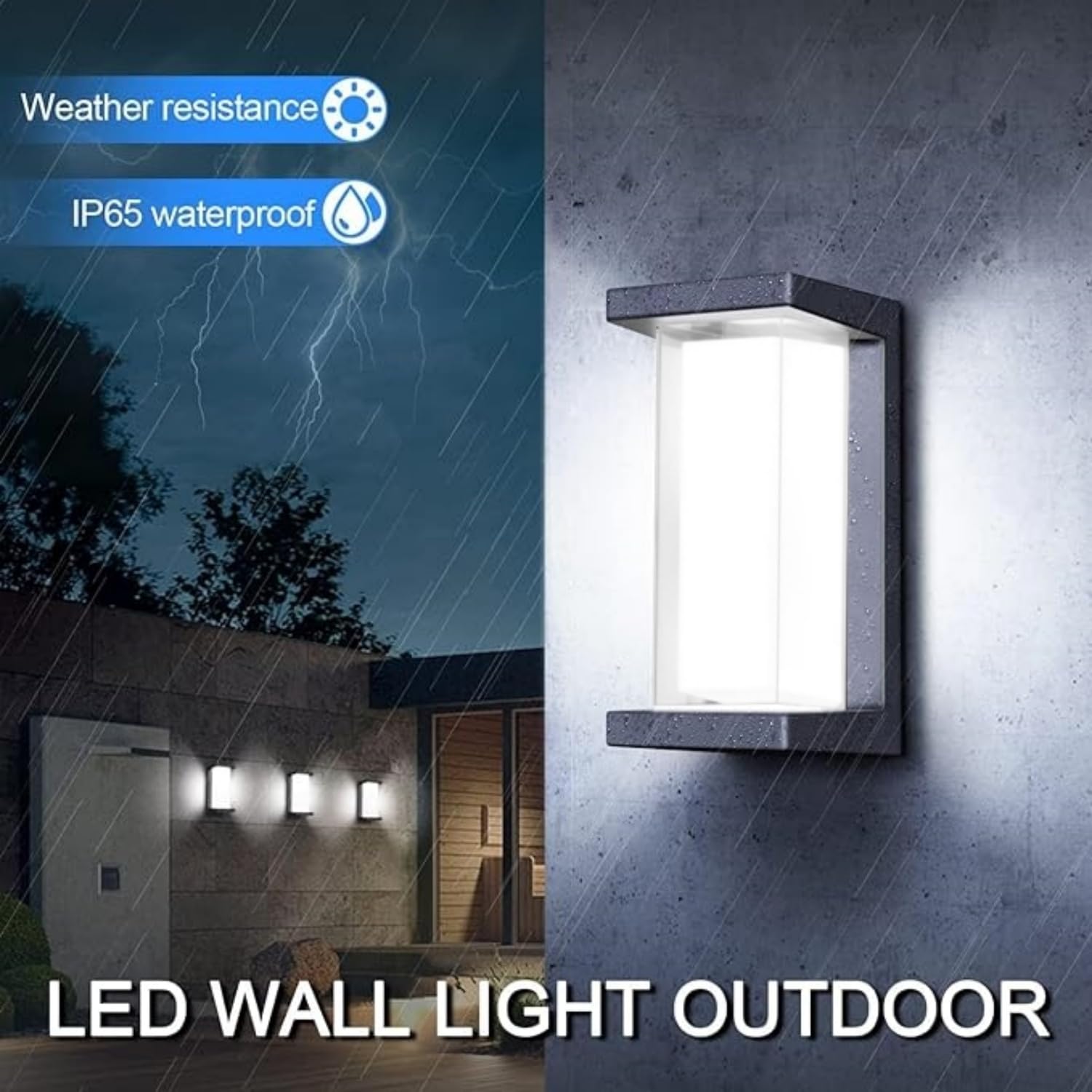 Juyace 18W Outdoor Porch Lights - 4 Pack Modern Black Sconces, 6000K Cool White, IP65 Waterproof for Garage, Patio, Entryway