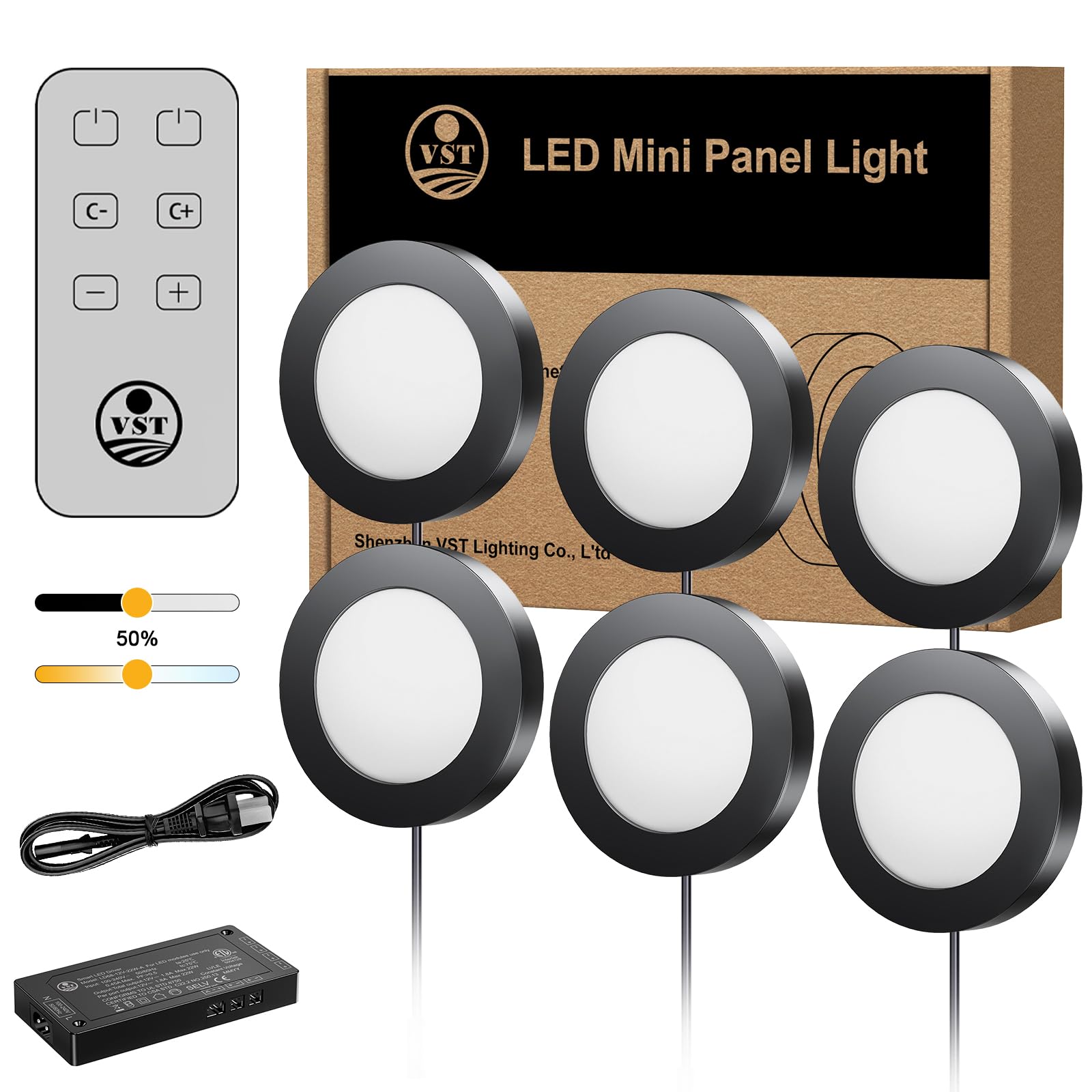 VST Under Cabinet Lights CCT 3000K-6500K, LED Puck Light Color Temperature and Brightness Adjustable with Touch Remote Dimmer an