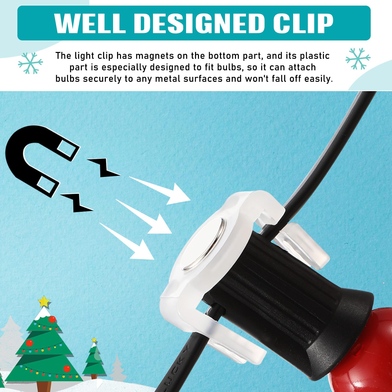 Magnetic C9 Socket Clips Magnetic Christmas Light Clips for Outdoor Patio Lighting (Clear, 200 Pieces)