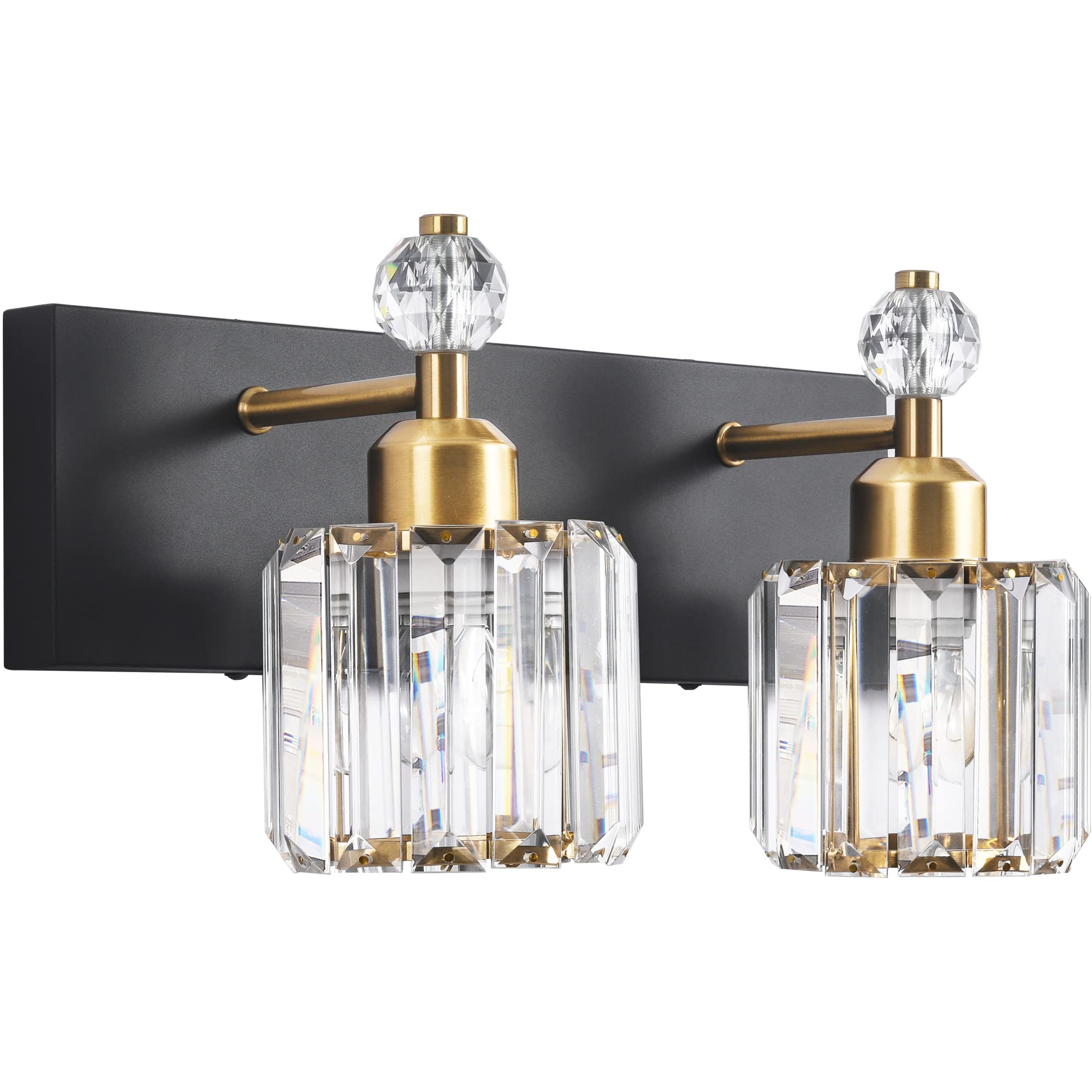 Presde Modern Crystal Black 2-Light Bathroom Vanity Lights, Matte Black Metal Fixtures For Wall Sconce Over Mirror