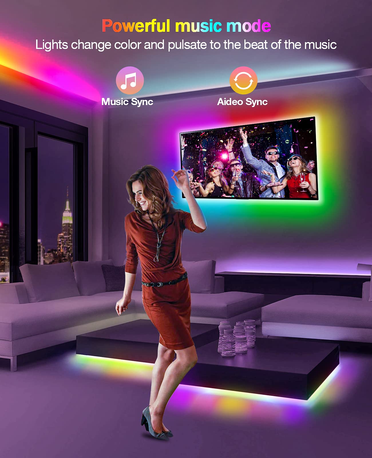 Daymeet LED Light Strip, 33ft Dreamcolor RGB, APP Control, Music Sync, Remote, Home Decoration