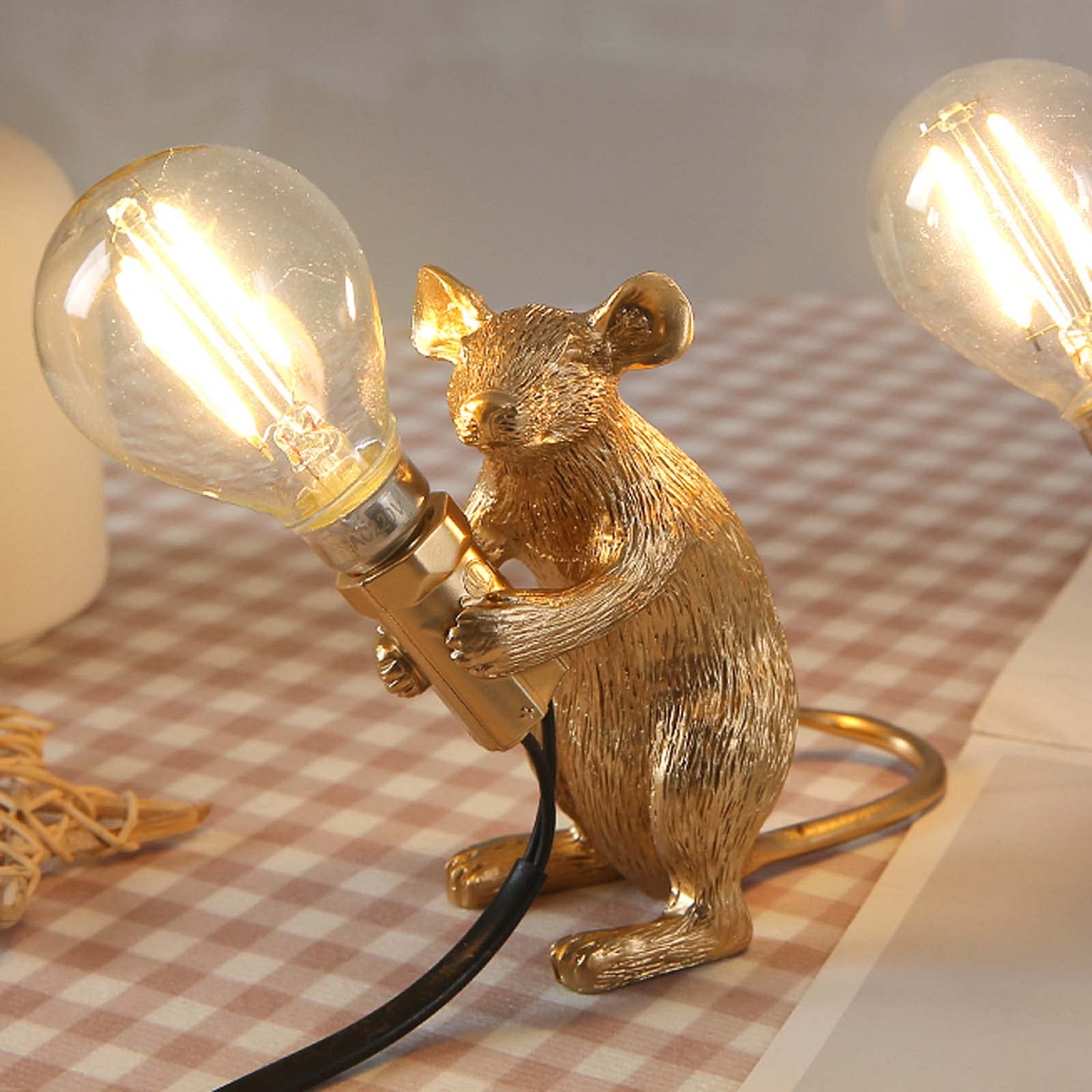 Nordiem Modern Cute Led Resin Animal Mouse Table Lamp Art Mouse Children'S Bedside Gift Desk Lights Small Mini Mice Lamp(Gold St