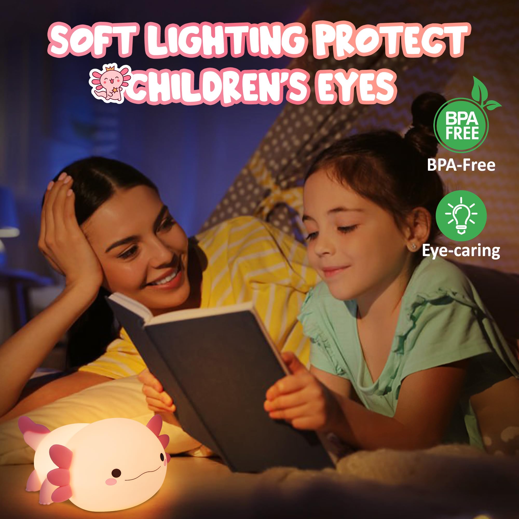 Lampeez Axolotl Gifts  Cute Axolotl Night Light  Soft Silicone Lamp Nursery Nightlight Led Touch Light  Bedroom Decor As Xmas Birthday Gift For Boys Girls