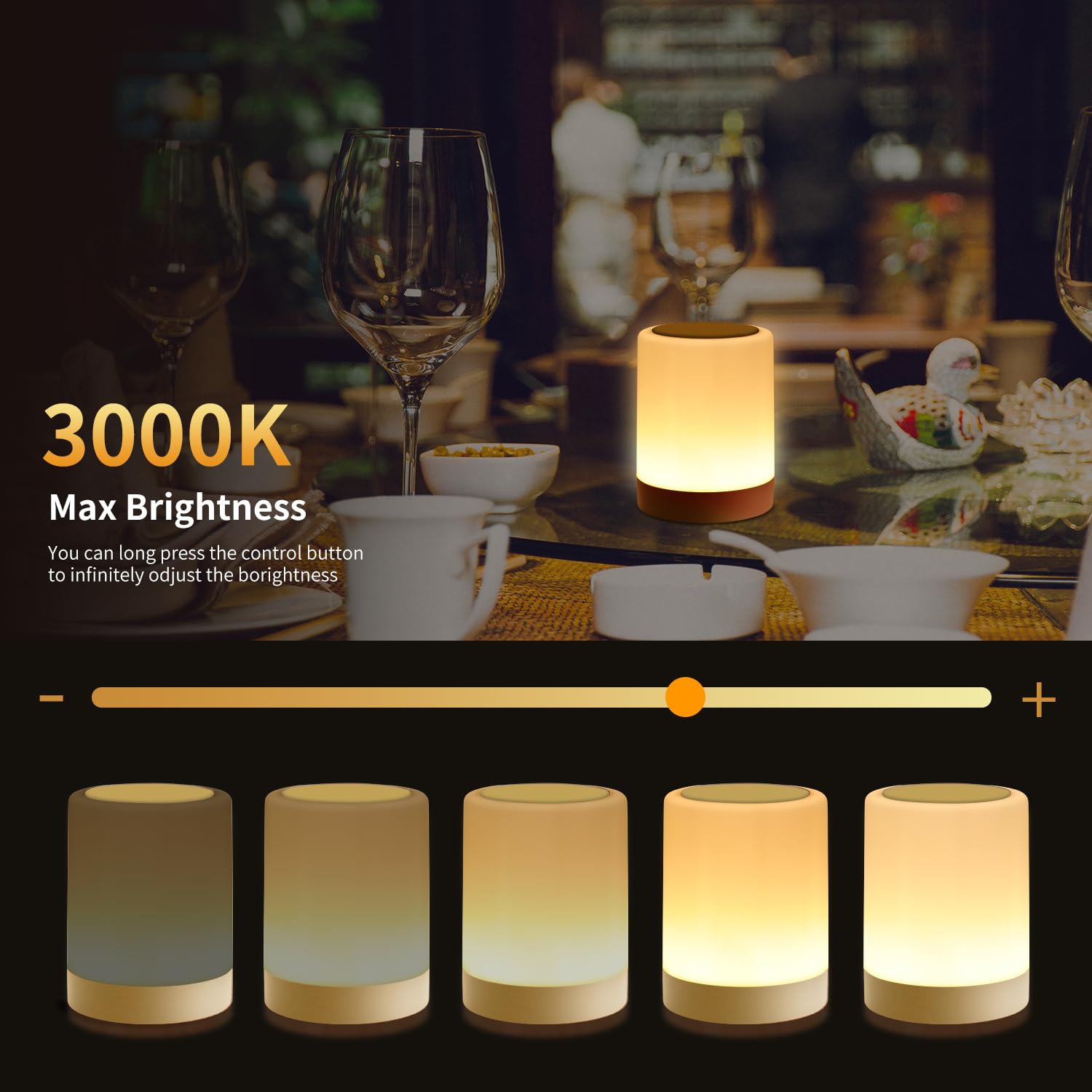 OORUN Touch Bedside Table Lamp, RGB Color Changing, Remote Control, Dimmable, 3.74inD x 3.74inW x 4.8inH, Gold, Model