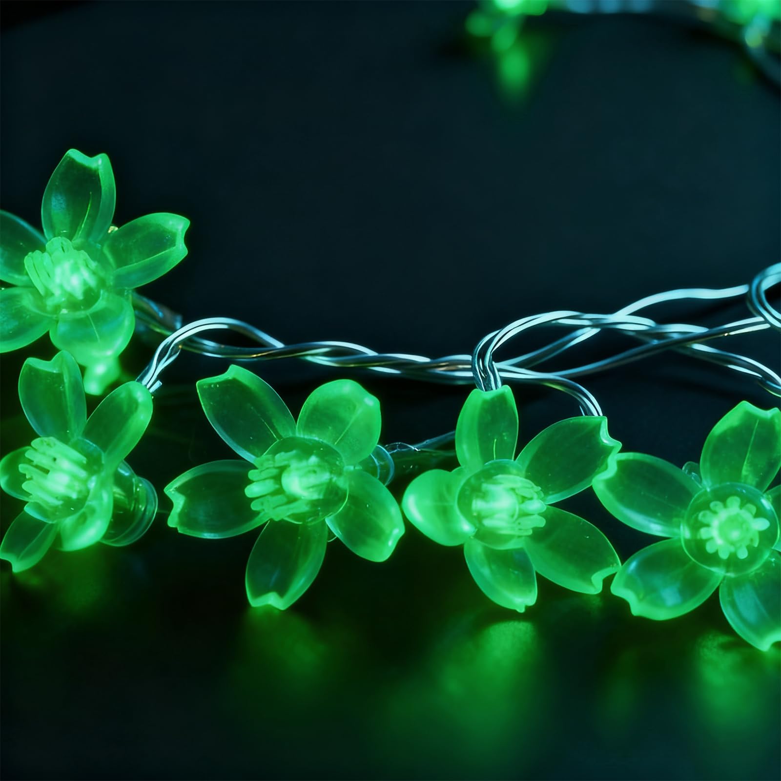 St. Patricks Day Flower String Lights, Decorative Green Cherry Blossom Floral Lamps Battery & USB Operated, 30 LED 10ft 8 Lighti