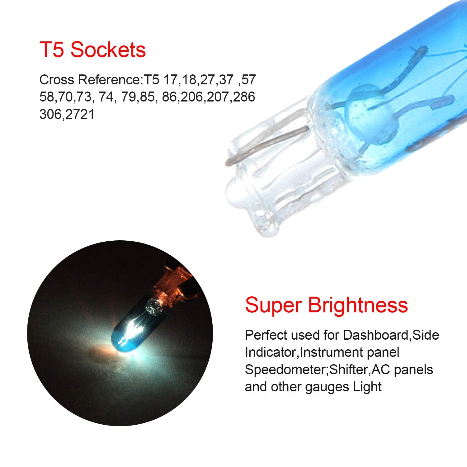 Cciyu 20 Pack Blue T5 17 86 206 Halogen Light Bulb Instrument Cluster Gauge Dash Lamp 12V