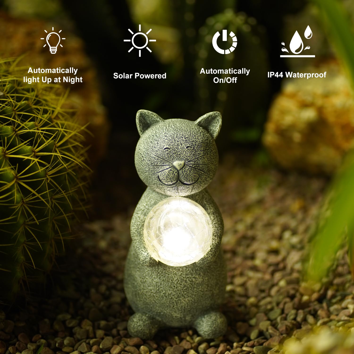 Tiejiajiang Solar Cat Statue - Gray Resin Garden Decor With Led Lights For Cat Lovers