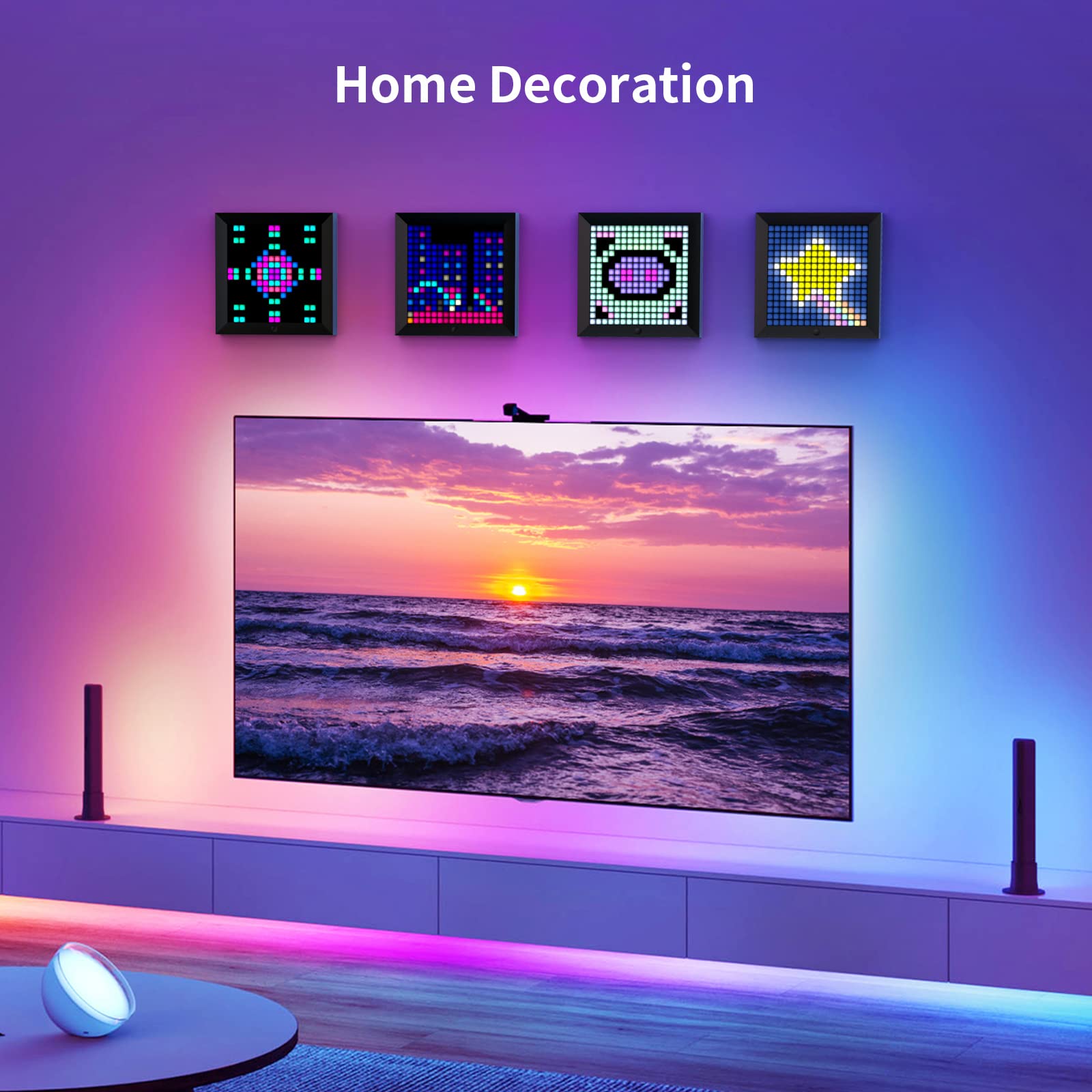 Divoom Led Light Display Panel Suit For Rgb Light Bars,With Smart App Control Cool Animation Desk Setup For Pc, Tv, Gaming Room