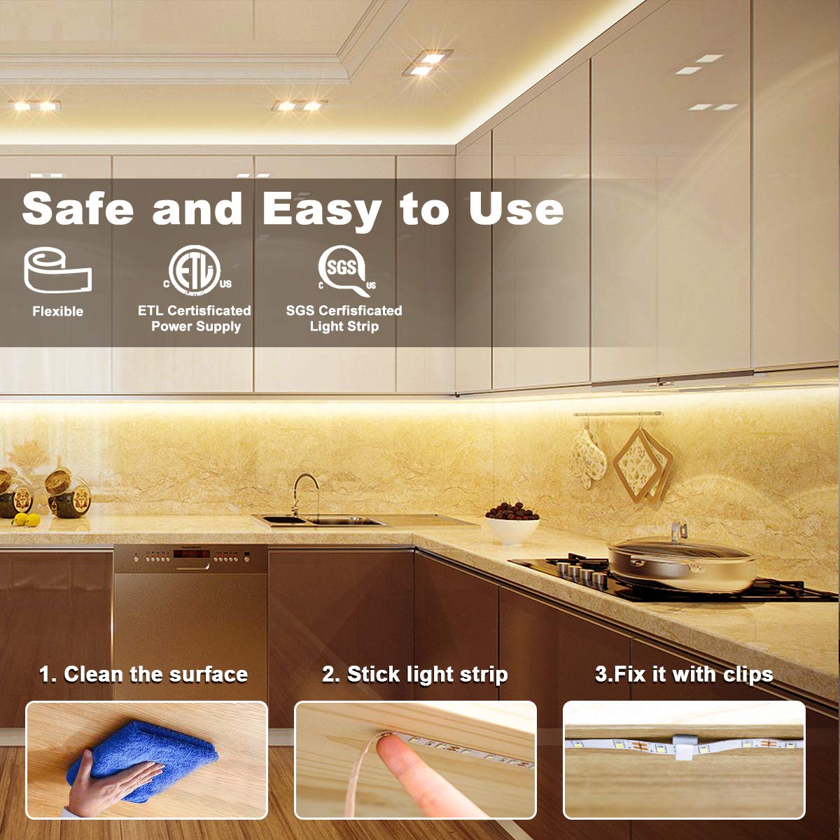 MY BEAUTY LIGHT LED Strip Lights 16.4ft Dimmable Warm White with RF Remote, 3000K Model ZH115-3000K for Living Room, Bedroom, Kitchen