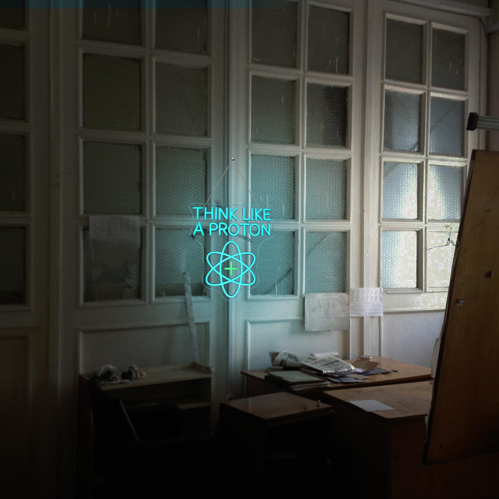 Wanxing Dimmable LED Neon Sign - Think Like a Proton, USB Powered, 7.8x16.5 inches, Science-Themed Room Decor for Kids and Offices