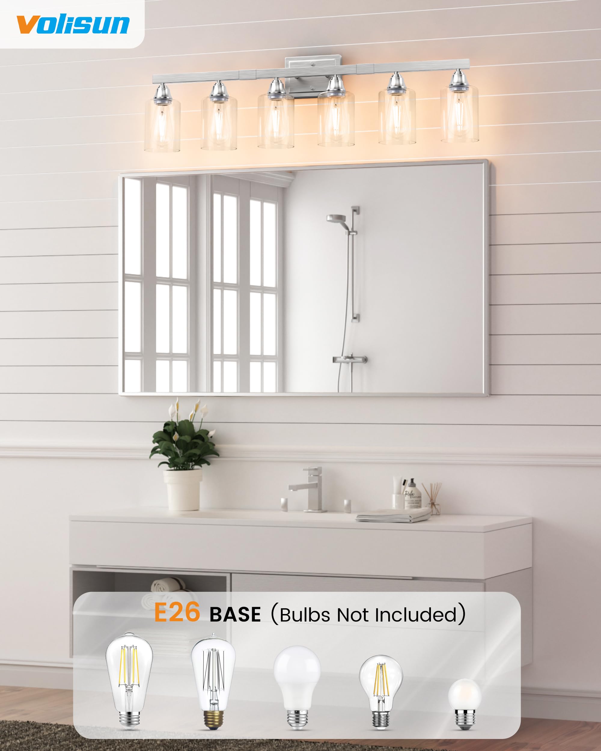 Volisun 6-Light Bathroom Light Fixtures, Brushed Nickel Bathroom Vanity Light Over Mirror, Modern Vanity Lights For Bathrooms, B