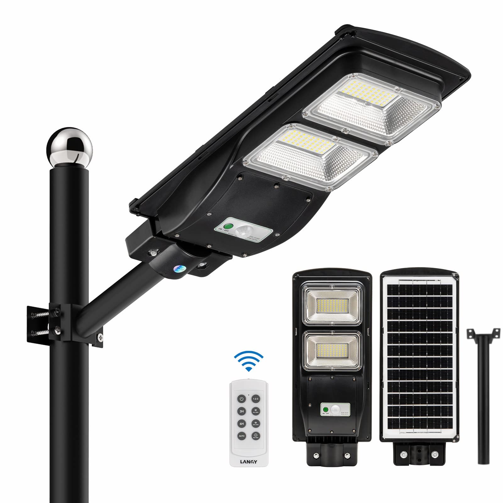 Langy Solar Street Light 6000 Lumens, 120 Led, Remote, Waterproof, Motion Sensor, Dusk To Dawn