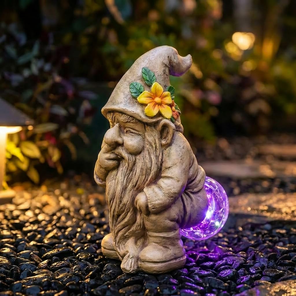 Funny Garden Gnomes Outdoor  Quirky Gnome Statue with Solar Powered for Yard Patio Lawn  Unique Gnomes Gift for Friends Garden Lovers