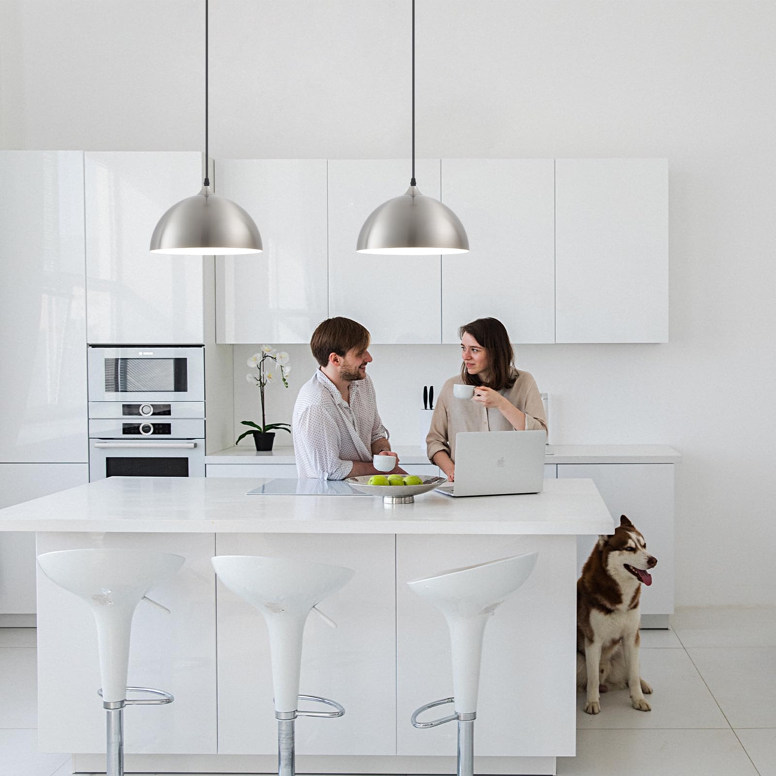 Sesiment Brushed Nickel Kitchen Pendant Light 11.8Inches 2 Packs,Farmhouse Pendant Light,Dome Pendant Light,Pendant Lights Kitch