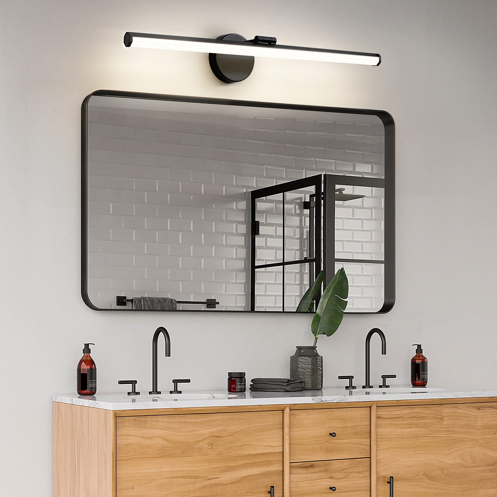 KAISITE 30 Inch Black Bathroom Vanity Light Fixture - Dimmable LED 24W 4000K Rotatable Light Bar, Model 8037ML-24BK-US