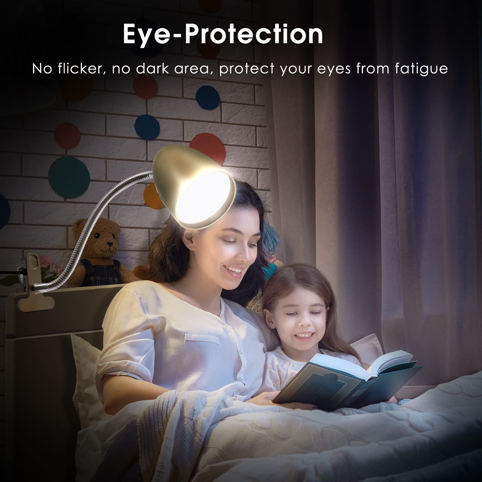Energetic Clip on Lamp - 3.5W Flexible Gooseneck Light, 4000K Cool White, Eye Protection, Gold, Model MTL1001BJG