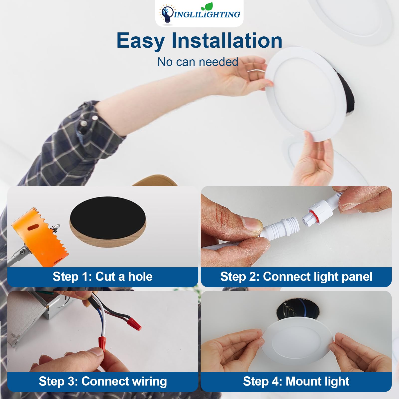 Dllt Led Recessed Ceiling Light: 6 Pack 8 Inch Slim Recessed Lighting For Kitchen - 5Cct Dimmable Canless Wafer Downlight For Living Room - 1800Lm Brightness 18W Led Can Lights For Bedroom Etl Fcc