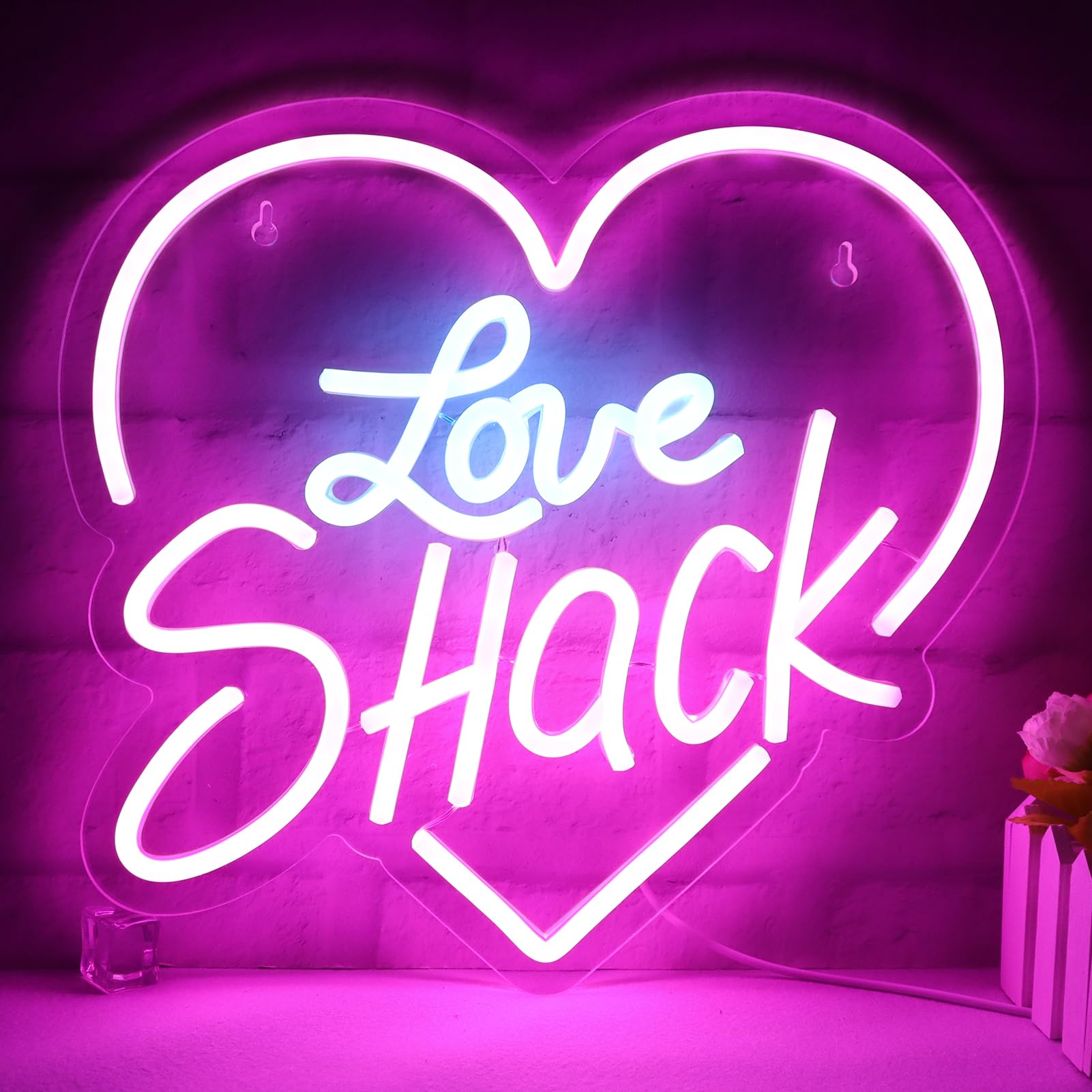 JFLLamp Neon Wall Decor Sign, Love Shack, 12.2x13 Inch, Acrylic, Azure+Pink, Model NS-Love Shack 001