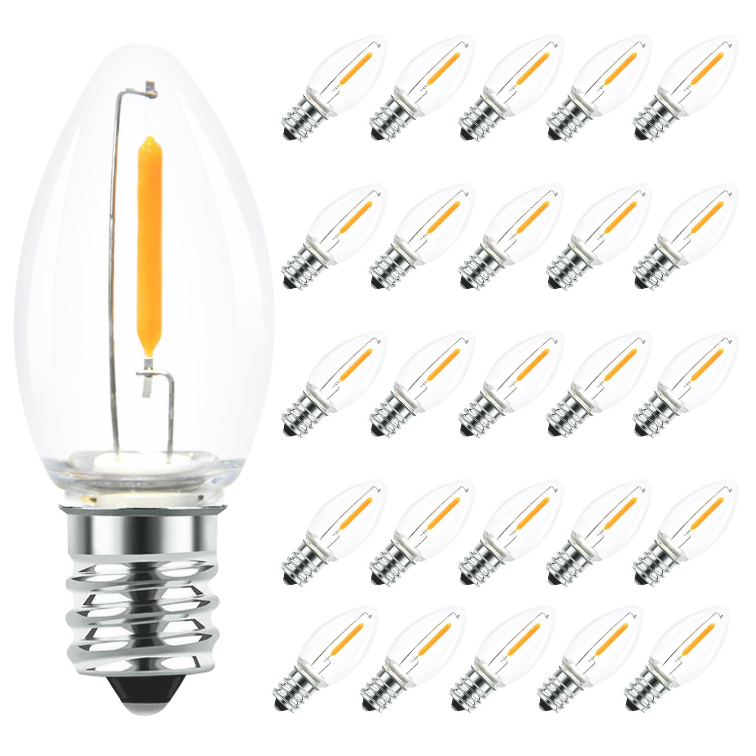 Sotopoo 25 Pack Led C7 Light Bulbs - Clear Glass Led E12 Led Night Light Bulbs, 0.6W Equivalent To 7W, For Candles Chandeliers R