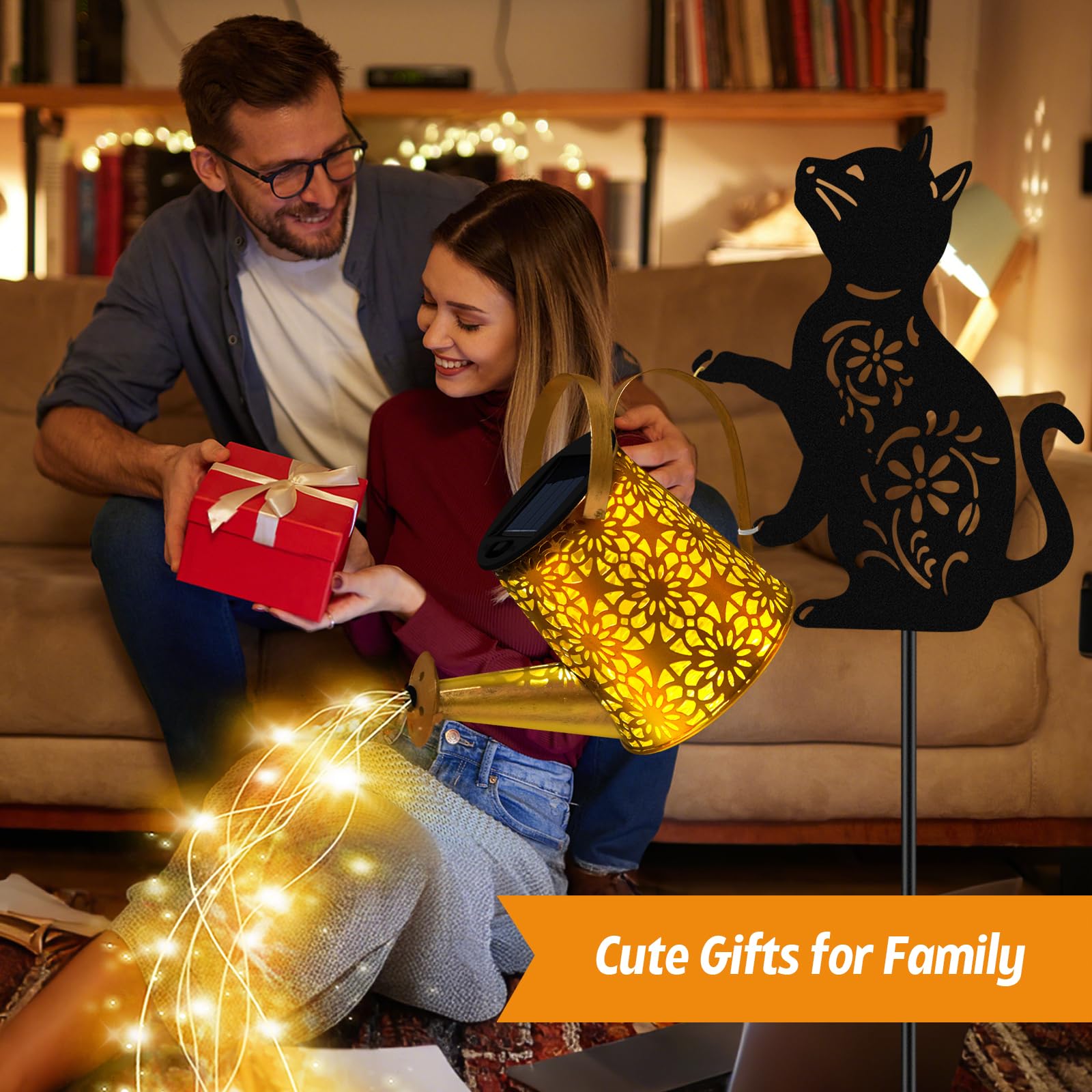 Solar Lights Outdoor  2 Pack Black Cat Solar Watering Can Lights  Birthday Gifts For Women Mom Cat Lover MotherS Day Christmas  Waterproof Hanging Lantern Garden Decor Outside Patio Yard Pathway