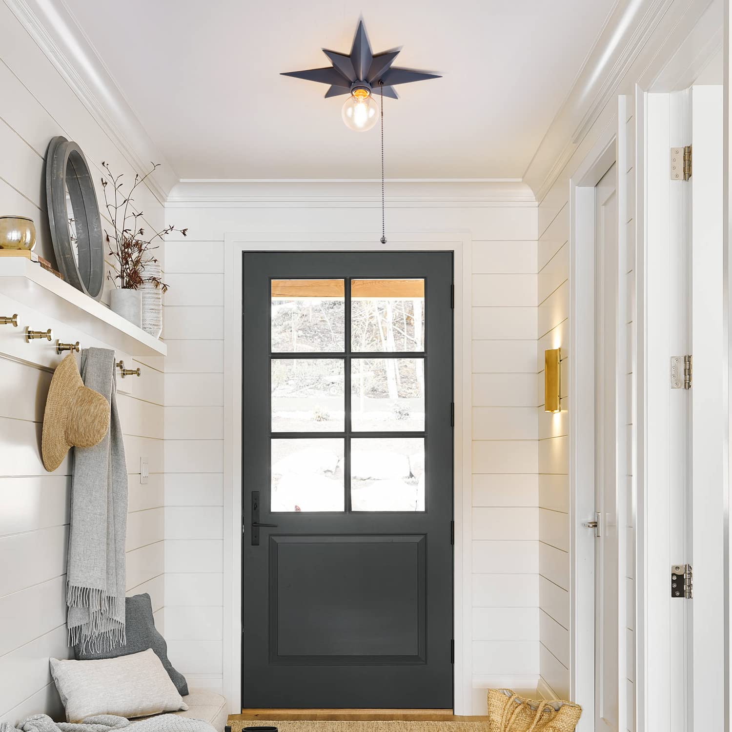 Viluxy Flush Mount Ceiling Light, Black Star Light Fixtures Ceiling With Pull Chain On/Off Switch For Hallway, Entryway, Study R