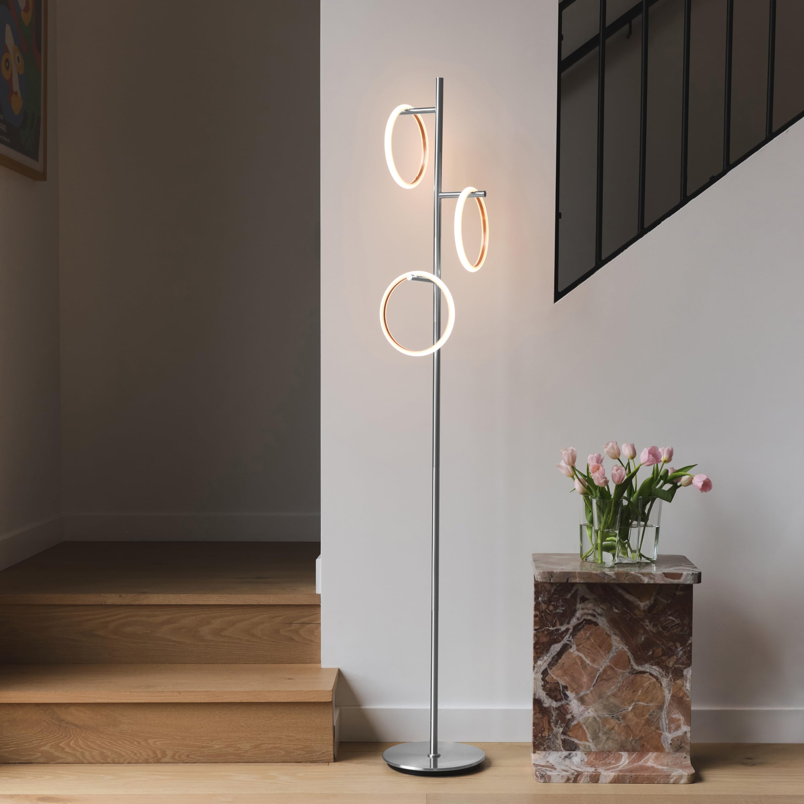 Brightech Saturn LED Tree Floor Lamp - 3 Light Metal Design - Warm White Light - Silver Finish - Tall Standing Lamp for Living Room and Office