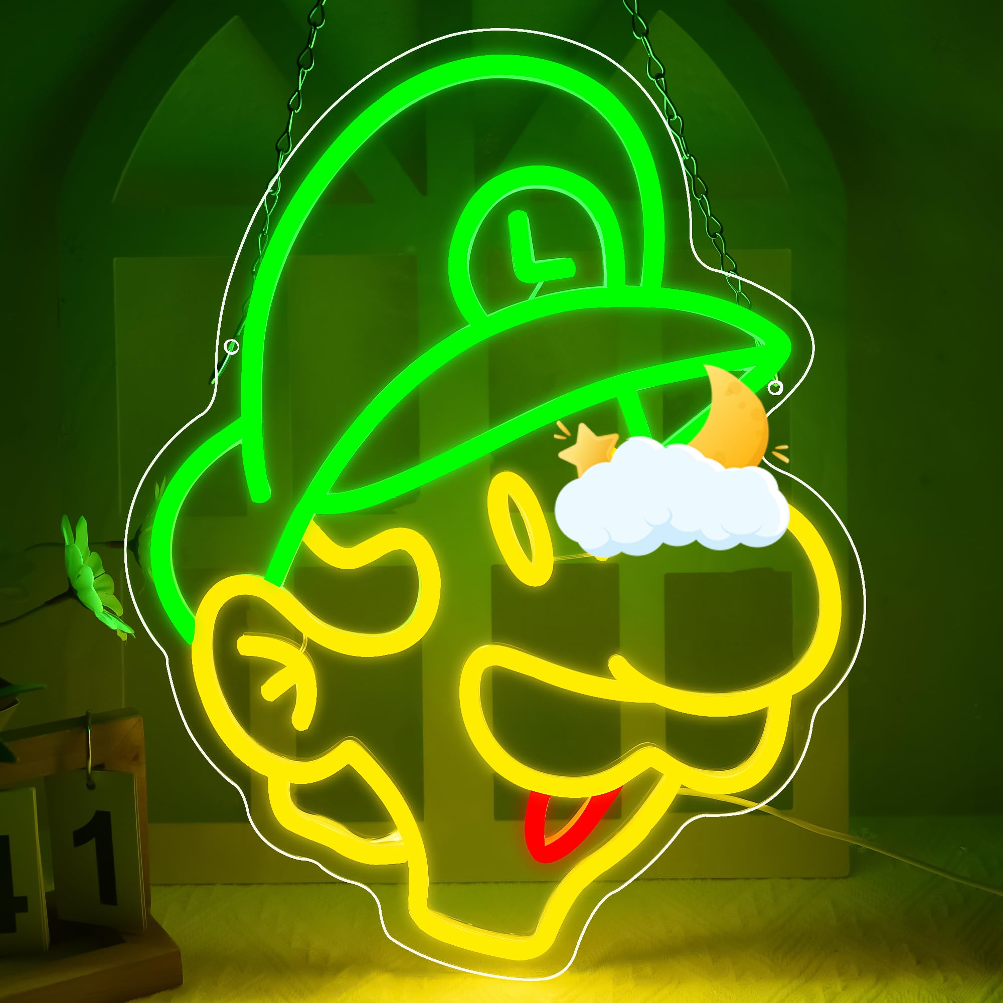 FTMGGDG Gaming Neon Sign LED Wall Decor, Anime Light Up Sign, 16.1x12.8 inches, Acrylic, Red & Green & Lemon-yellow, Model FMXD3001